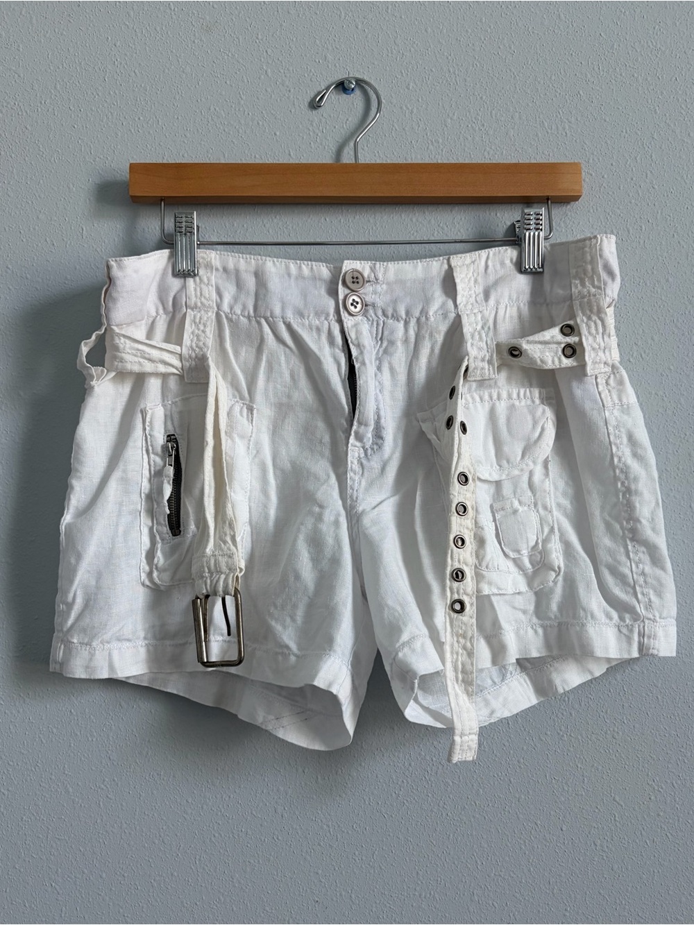 Johnny Was Pete and Greta White Linen Utility Cargo Shorts size 6